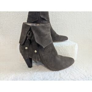 Corso Como Suede Ankle Boots Womens 6.5M Green Excellent Boho Fringe Tassel Stud